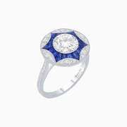 Art Deco Inspired Round Starburst with French-Cut Gemstone Ring - Shahin Jewelry